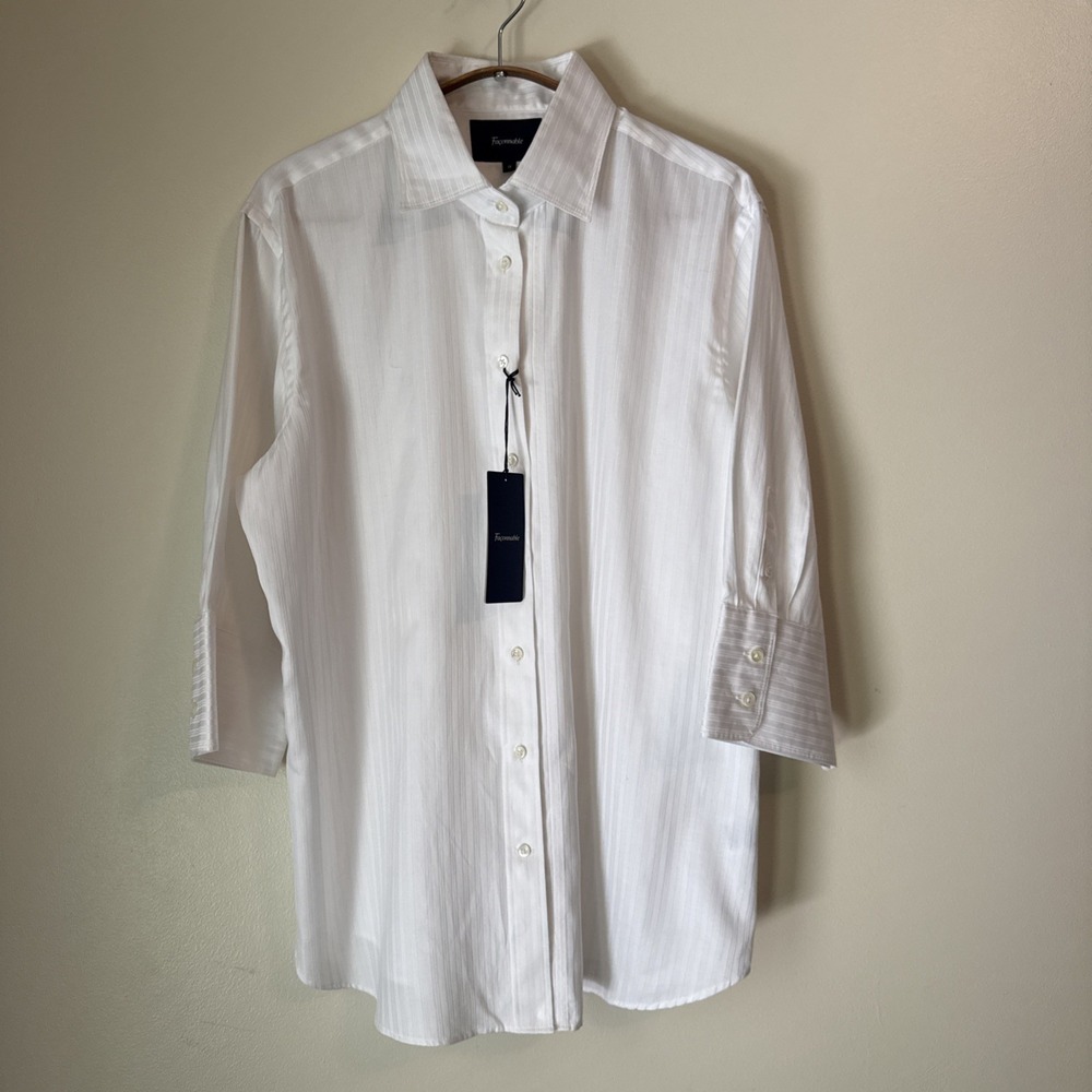 Falconnable Blouse Button Up Top Size 12‎ Designer White Minimalist NWT $125